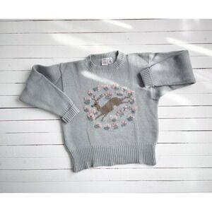 vtg JG Hook blue‎ gray wool deer stag floral embroidered sweater M